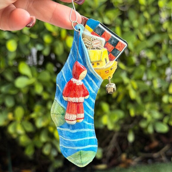 Hallmark Lot Tin Toy Ornaments Wreath of Evergreens Merry Motorcycle Stocking - Picture 7 of 12